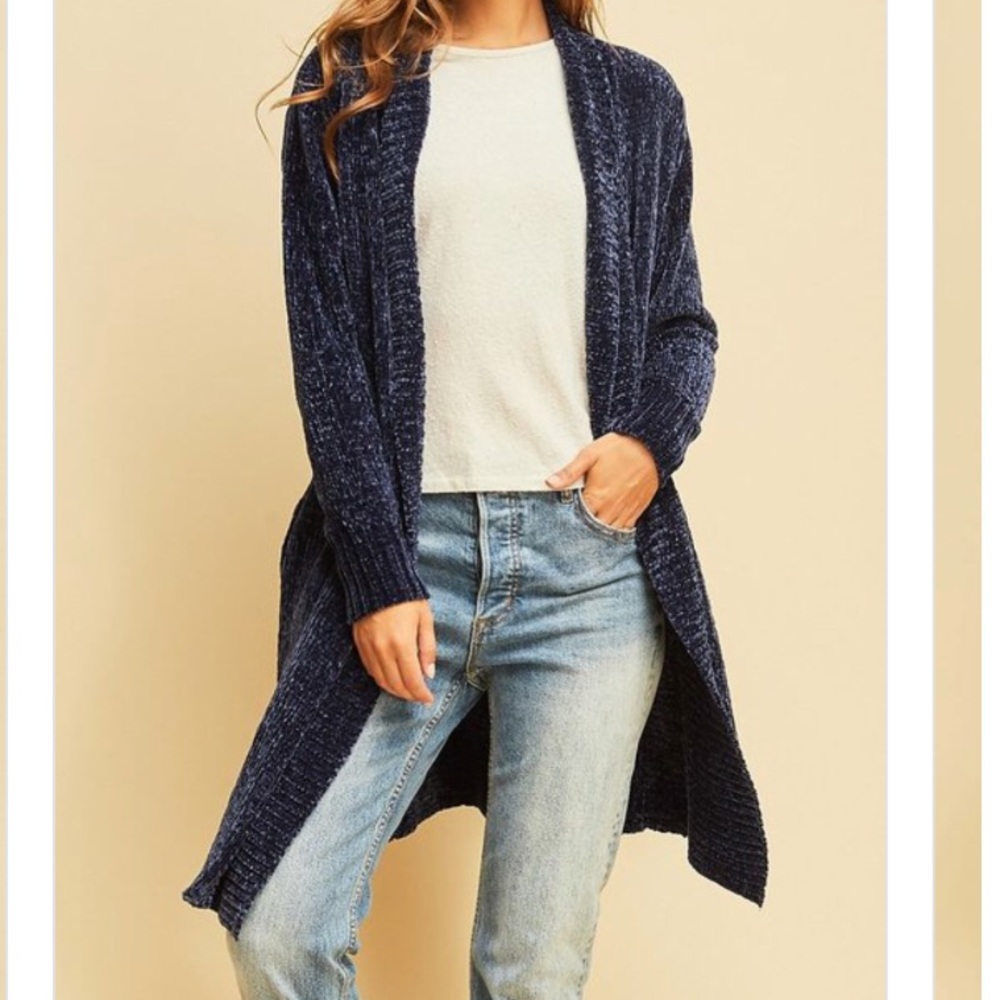 LAST Royal Blue Long super soft chenille cardigan - Picture 6 of 8